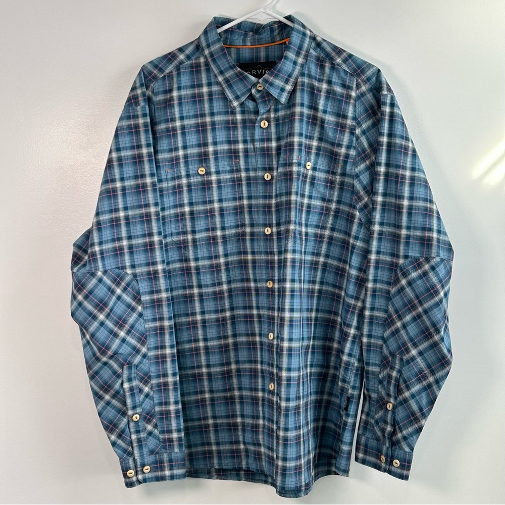 Orvis Men’s Fishing‎ River Shirt Plaid Long Sleeve Button Up Sz Large Blue Shirt